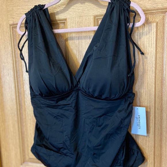 Nwt Swimsuits For All Tie Shoulder Ruched plunge Tankini Top - Picture 5 of 5